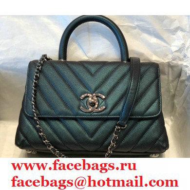 Chanel Caviar Calfskin Coco Handle Chevron Small Flap Bag Pearl Green with Top Handle A92990 7147