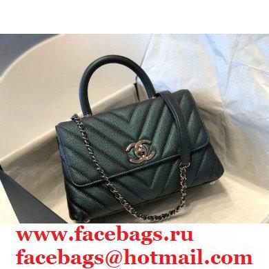 Chanel Caviar Calfskin Coco Handle Chevron Small Flap Bag Pearl Green with Top Handle A92990 7147