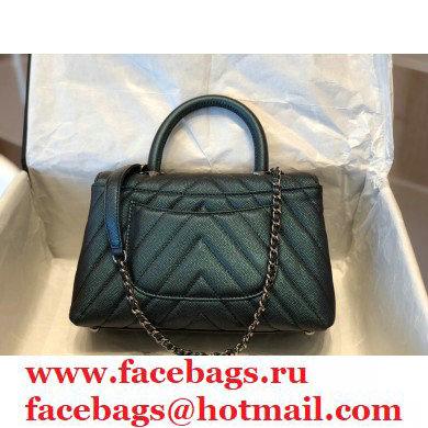 Chanel Caviar Calfskin Coco Handle Chevron Small Flap Bag Pearl Green with Top Handle A92990 7147 - Click Image to Close