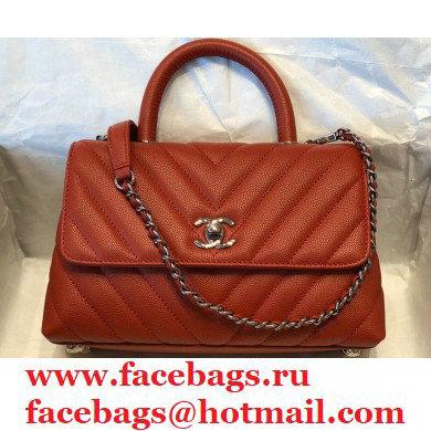 Chanel Caviar Calfskin Coco Handle Chevron Small Flap Bag Red with Top Handle A92990 7147 - Click Image to Close
