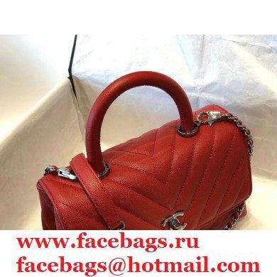 Chanel Caviar Calfskin Coco Handle Chevron Small Flap Bag Red with Top Handle A92990 7147 - Click Image to Close