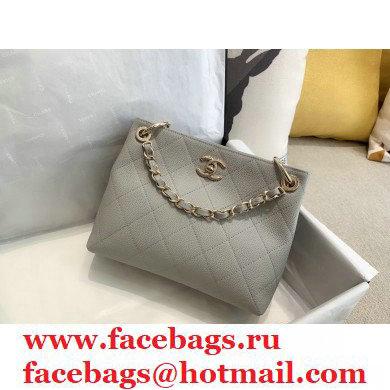 Chanel Caviar Leather Drawstring Bucket Bag Gray 2020
