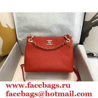 Chanel Caviar Leather Drawstring Bucket Bag Red 2020