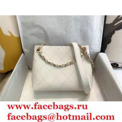 Chanel Caviar Leather Drawstring Bucket Bag White 2020