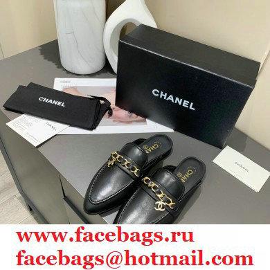 Chanel Chain and CC Logo Mules Black 2020