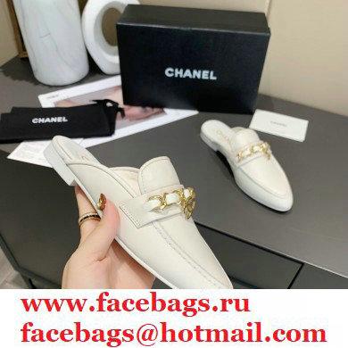 Chanel Chain and CC Logo Mules White 2020