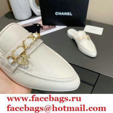 Chanel Chain and CC Logo Mules White 2020 - Click Image to Close
