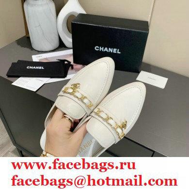 Chanel Chain and CC Logo Mules White 2020 - Click Image to Close