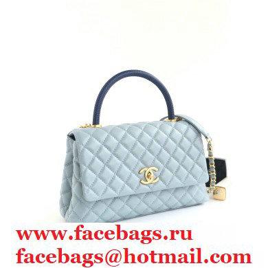 Chanel Coco Handle Medium Flap Bag Baby Blue/Lizard with Top Handle A92991 - Click Image to Close
