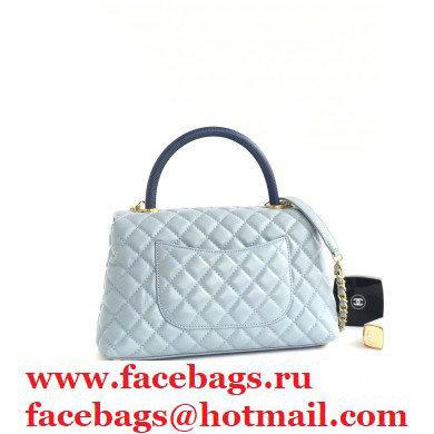Chanel Coco Handle Medium Flap Bag Baby Blue/Lizard with Top Handle A92991