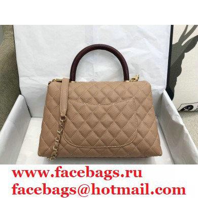 Chanel Coco Handle Medium Flap Bag Beige/Burgundy with Lizard Top Handle A92991 Top Quality 7148 - Click Image to Close