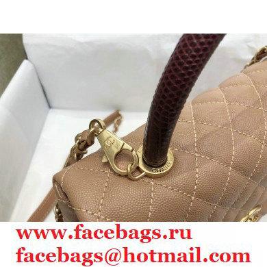 Chanel Coco Handle Medium Flap Bag Beige/Burgundy with Lizard Top Handle A92991 Top Quality 7148