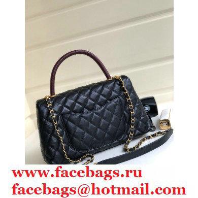 Chanel Coco Handle Medium Flap Bag Black/Burgundy Lizard with Top Handle A92991 - Click Image to Close