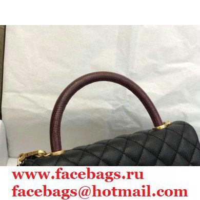Chanel Coco Handle Medium Flap Bag Black/Burgundy with Lizard Top Handle A92991 Top Quality 7148