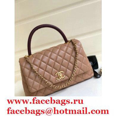 Chanel Coco Handle Medium Flap Bag Brown/Lizard with Top Handle A92991