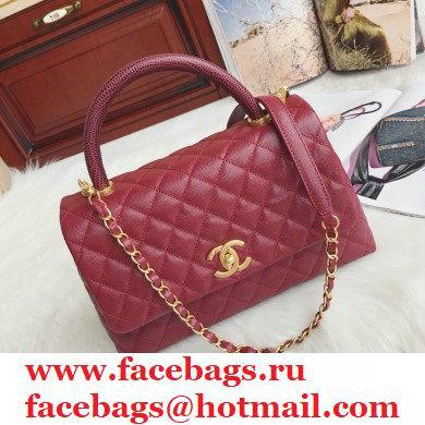Chanel Coco Handle Medium Flap Bag Date Red with Lizard Top Handle A92991 Top Quality 7148 - Click Image to Close