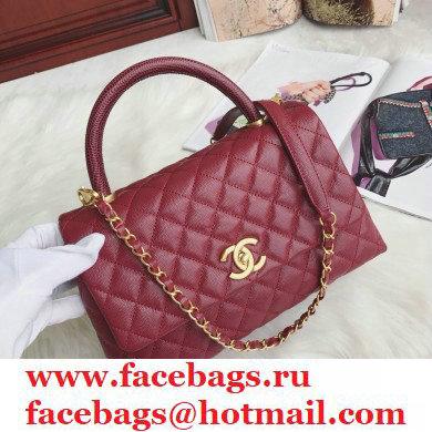 Chanel Coco Handle Medium Flap Bag Date Red with Lizard Top Handle A92991 Top Quality 7148 - Click Image to Close