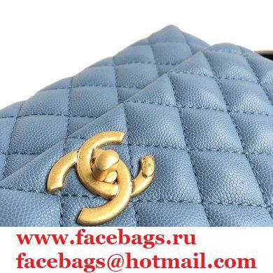 Chanel Coco Handle Medium Flap Bag Denim Blue/Lizard with Top Handle A92991