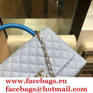 Chanel Coco Handle Medium Flap Bag Dusty Blue with Lizard Top Handle A92991 Top Quality 7148