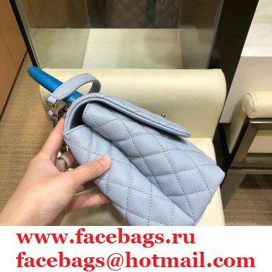Chanel Coco Handle Medium Flap Bag Dusty Blue with Lizard Top Handle A92991 Top Quality 7148 - Click Image to Close