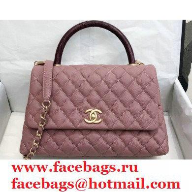 Chanel Coco Handle Medium Flap Bag Dusty Pink/Burgundy with Lizard Top Handle A92991 Top Quality 7148 - Click Image to Close
