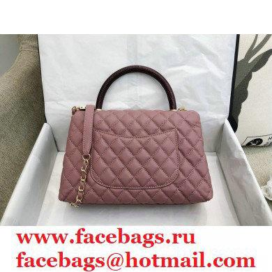 Chanel Coco Handle Medium Flap Bag Dusty Pink/Burgundy with Lizard Top Handle A92991 Top Quality 7148 - Click Image to Close