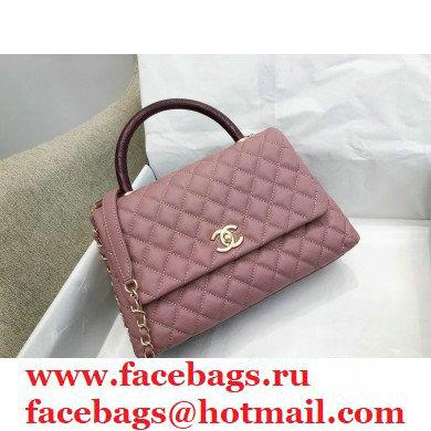 Chanel Coco Handle Medium Flap Bag Dusty Pink/Burgundy with Lizard Top Handle A92991 Top Quality 7148