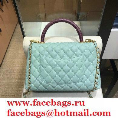 Chanel Coco Handle Medium Flap Bag Light Green/Burgundy with Lizard Top Handle A92991 Top Quality 7148