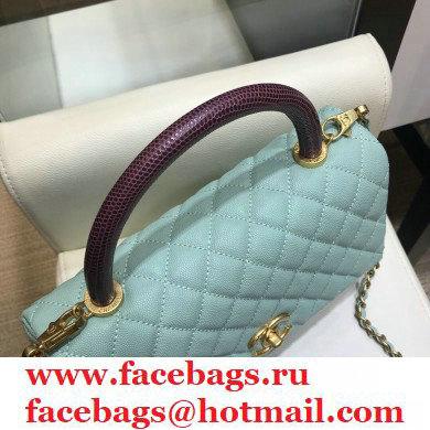 Chanel Coco Handle Medium Flap Bag Light Green/Burgundy with Lizard Top Handle A92991 Top Quality 7148 - Click Image to Close