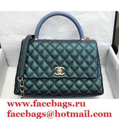 Chanel Coco Handle Medium Flap Bag Pearl Green/Blue with Lizard Top Handle A92991 Top Quality 7148