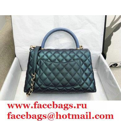 Chanel Coco Handle Medium Flap Bag Pearl Green/Blue with Lizard Top Handle A92991 Top Quality 7148