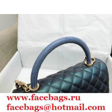 Chanel Coco Handle Medium Flap Bag Pearl Green/Blue with Lizard Top Handle A92991 Top Quality 7148 - Click Image to Close