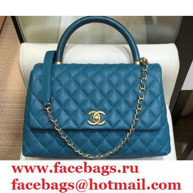 Chanel Coco Handle Medium Flap Bag Turquoise Blue with Lizard Top Handle A92991 Top Quality 7148