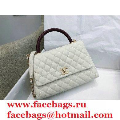 Chanel Coco Handle Medium Flap Bag White/Burgundy with Lizard Top Handle A92991 Top Quality 7148