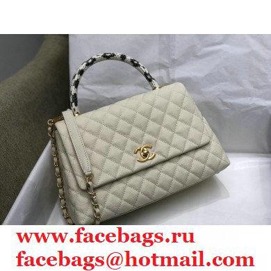 Chanel Coco Handle Medium Flap Bag White with Python Top Handle A92991 Top Quality 7148