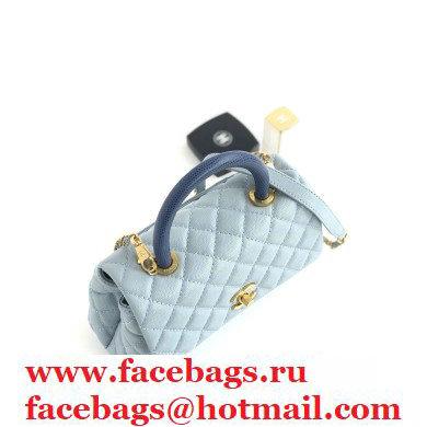 Chanel Coco Handle Small Flap Bag Baby Blue/Lizard with Top Handle A92990