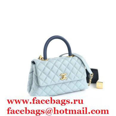 Chanel Coco Handle Small Flap Bag Baby Blue/Lizard with Top Handle A92990 - Click Image to Close