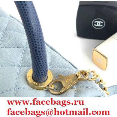 Chanel Coco Handle Small Flap Bag Baby Blue/Lizard with Top Handle A92990