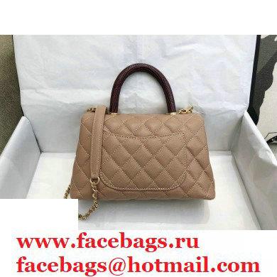 Chanel Coco Handle Small Flap Bag Beige/Burgundy with Lizard Top Handle A92990 Top Quality 7147
