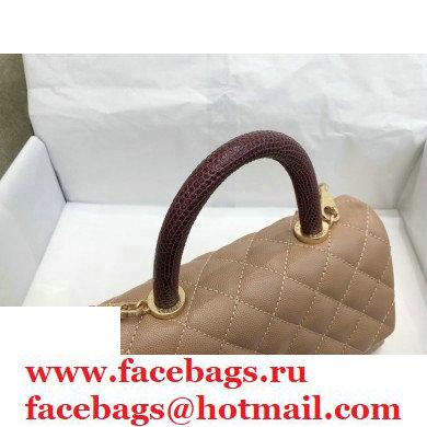 Chanel Coco Handle Small Flap Bag Beige/Burgundy with Lizard Top Handle A92990 Top Quality 7147
