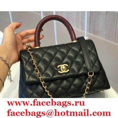 Chanel Coco Handle Small Flap Bag Black/Burgundy with Lizard Top Handle A92990 Original Quality 7147 - Click Image to Close