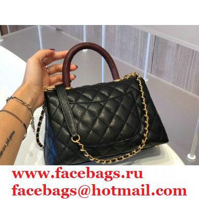 Chanel Coco Handle Small Flap Bag Black/Burgundy with Lizard Top Handle A92990 Original Quality 7147