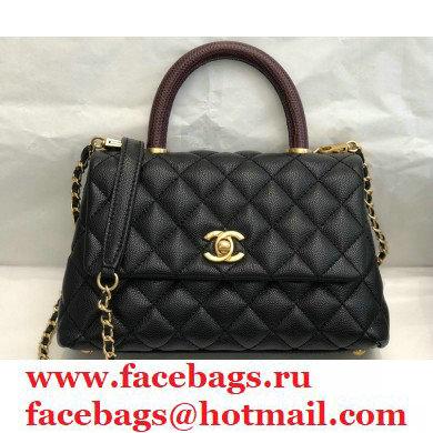 Chanel Coco Handle Small Flap Bag Black/Burgundy with Lizard Top Handle A92990 Top Quality 7147 - Click Image to Close