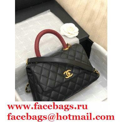 Chanel Coco Handle Small Flap Bag Black/Gold Burgundy Lizard with Top Handle A92990 - Click Image to Close