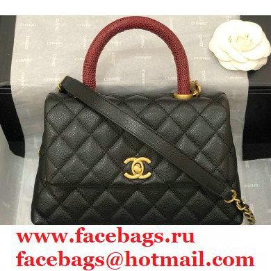 Chanel Coco Handle Small Flap Bag Black/Gold Burgundy Lizard with Top Handle A92990 - Click Image to Close