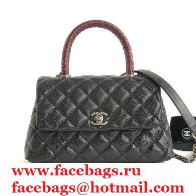 Chanel Coco Handle Small Flap Bag Black/Silver Burgundy Lizard with Top Handle A92990