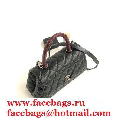 Chanel Coco Handle Small Flap Bag Black/Silver Burgundy Lizard with Top Handle A92990