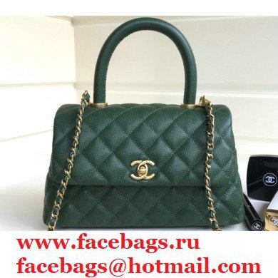 Chanel Coco Handle Small Flap Bag Dark Green with Top Handle A92990