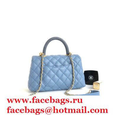 Chanel Coco Handle Small Flap Bag Denim Blue/Lizard with Top Handle A92990 - Click Image to Close