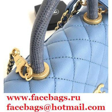 Chanel Coco Handle Small Flap Bag Denim Blue/Lizard with Top Handle A92990